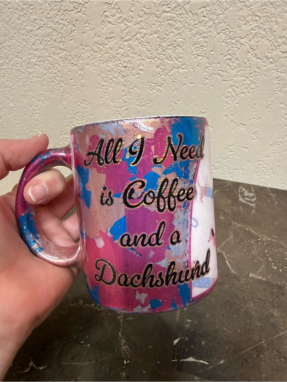 Coffee and Dachshunds Colorful Metallic Glitter Coffee Mug Handmade
